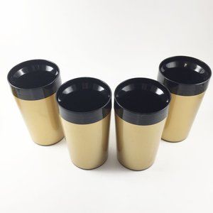 Vintage Insulated Plastic Tumblers Gold Black 5 Inches Tall NFC